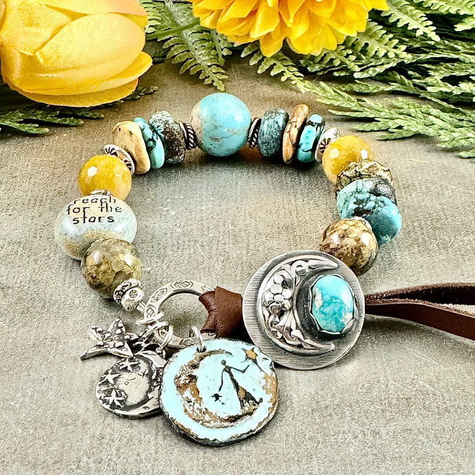 Reserved Turquoise, Moon and Stars Bracelet