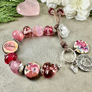 Pink Bloom Art Bead Bracelet