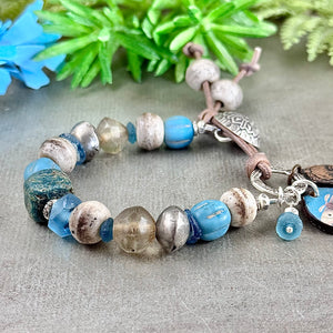 Blue and Brown Antique Bead Bracelet