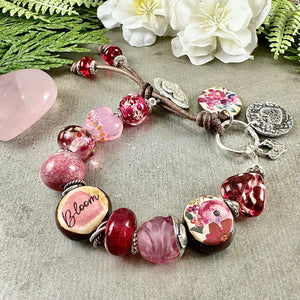 Pink Bloom Art Bead Bracelet