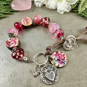 Pink Bloom Art Bead Bracelet