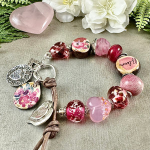 Pink Bloom Art Bead Bracelet