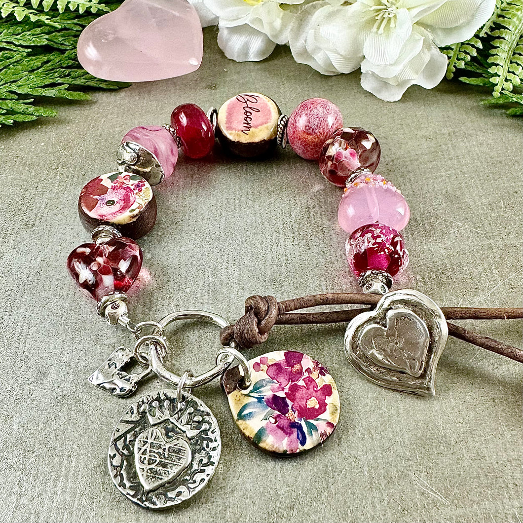 Pink Bloom Art Bead Bracelet