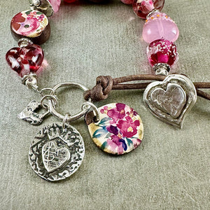 Pink Bloom Art Bead Bracelet