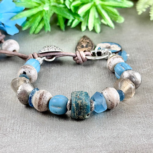 Blue and Brown Antique Bead Bracelet