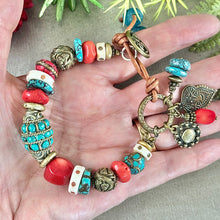 Load image into Gallery viewer, Turquoise and Coral Ethnic Style Bracelet