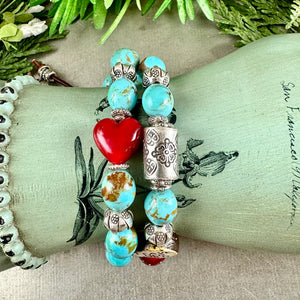 Turquoise and Hearts Bracelet