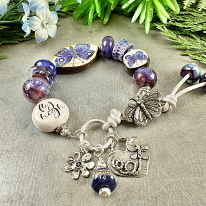 Purple Butterfly Art Bead Bracelet