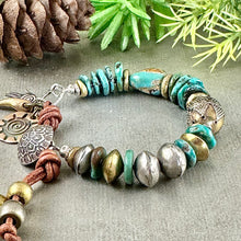 Load image into Gallery viewer, Teal Turquoise and Ethnic Bead Bracelet