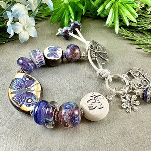 Purple Butterfly Art Bead Bracelet