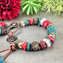 Load image into Gallery viewer, Turquoise and Coral Ethnic Style Bracelet
