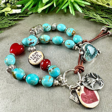 Load image into Gallery viewer, Turquoise and Hearts Bracelet