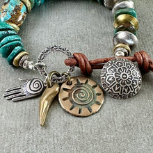 Load image into Gallery viewer, Teal Turquoise and Ethnic Bead Bracelet