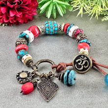 Load image into Gallery viewer, Turquoise and Coral Ethnic Style Bracelet
