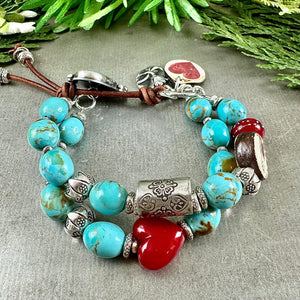 Turquoise and Hearts Bracelet