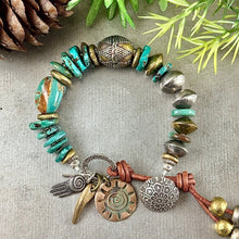 Load image into Gallery viewer, Teal Turquoise and Ethnic Bead Bracelet