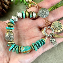 Load image into Gallery viewer, Teal Turquoise and Ethnic Bead Bracelet