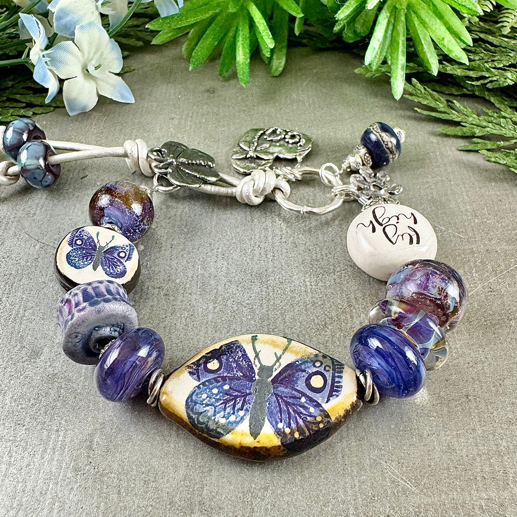 Purple Butterfly Art Bead Bracelet