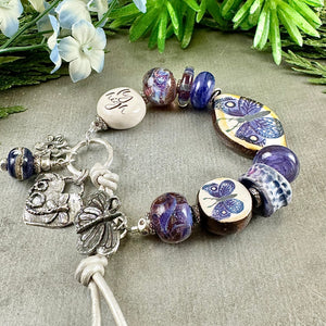 Purple Butterfly Art Bead Bracelet