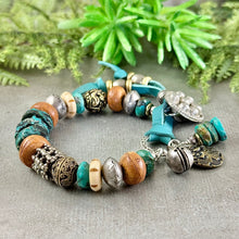 Load image into Gallery viewer, Rustic Turquoise and Ethnic Beads Bracelet