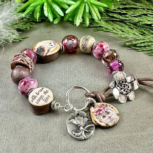 Pink Owl Art Bead Bracelet