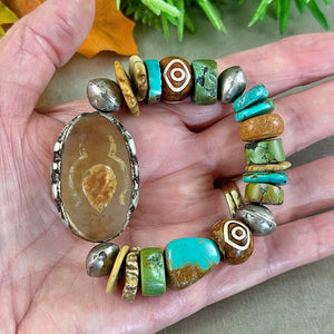 Tibetan Dzi Agate and Turquoise Bracelet