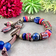 Load image into Gallery viewer, Lapis and Coral Ethnic Style Bracelet