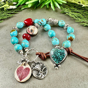 Turquoise and Hearts Bracelet