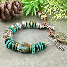 Load image into Gallery viewer, Teal Turquoise and Ethnic Bead Bracelet