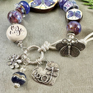 Purple Butterfly Art Bead Bracelet