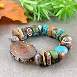 Tibetan Dzi Agate and Turquoise Bracelet