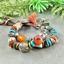 Load image into Gallery viewer, Rustic Turquoise and Carnelian Bracelet