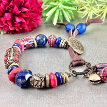 Load image into Gallery viewer, Lapis and Coral Ethnic Style Bracelet