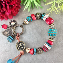 Load image into Gallery viewer, Turquoise and Coral Ethnic Style Bracelet