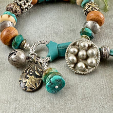 Load image into Gallery viewer, Rustic Turquoise and Ethnic Beads Bracelet
