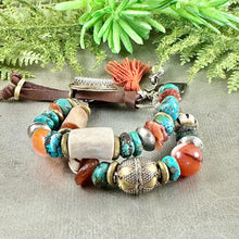Load image into Gallery viewer, Rustic Turquoise and Carnelian Bracelet