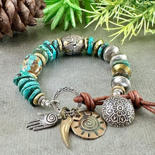 Load image into Gallery viewer, Teal Turquoise and Ethnic Bead Bracelet