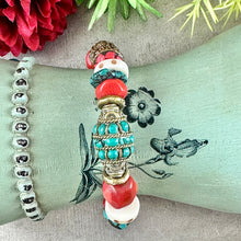Load image into Gallery viewer, Turquoise and Coral Ethnic Style Bracelet
