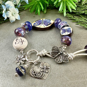 Purple Butterfly Art Bead Bracelet