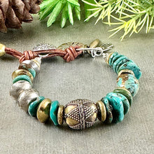 Load image into Gallery viewer, Teal Turquoise and Ethnic Bead Bracelet