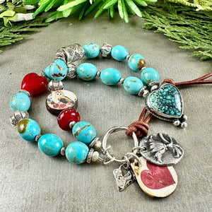 Turquoise and Hearts Bracelet